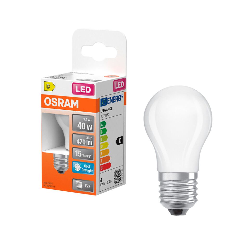 LED-lamppu Osram Star Classic P40 E27 3,4 W 470 lm 6500 K opaali 1 kpl/pkt