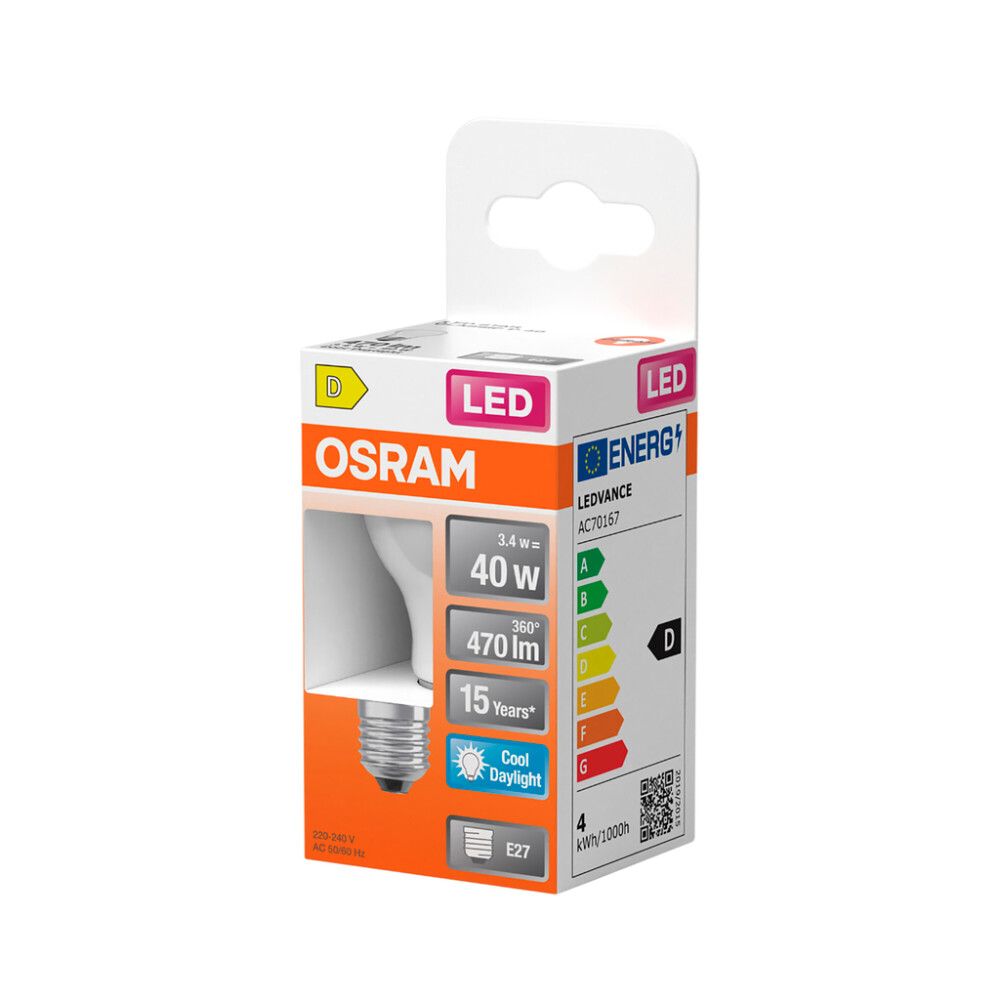LED-lamppu Osram Star Classic P40 E27 3,4 W 470 lm 6500 K opaali 1 kpl/pkt