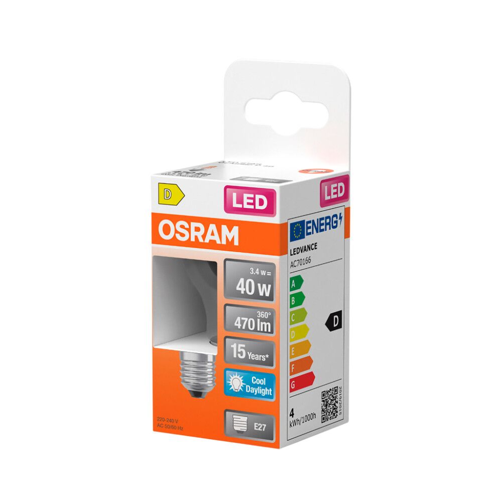 LED-lamppu Osram Star Classic P40 E27 3,4 W 470 lm 6500 K kirkas 1 kpl/pkt
