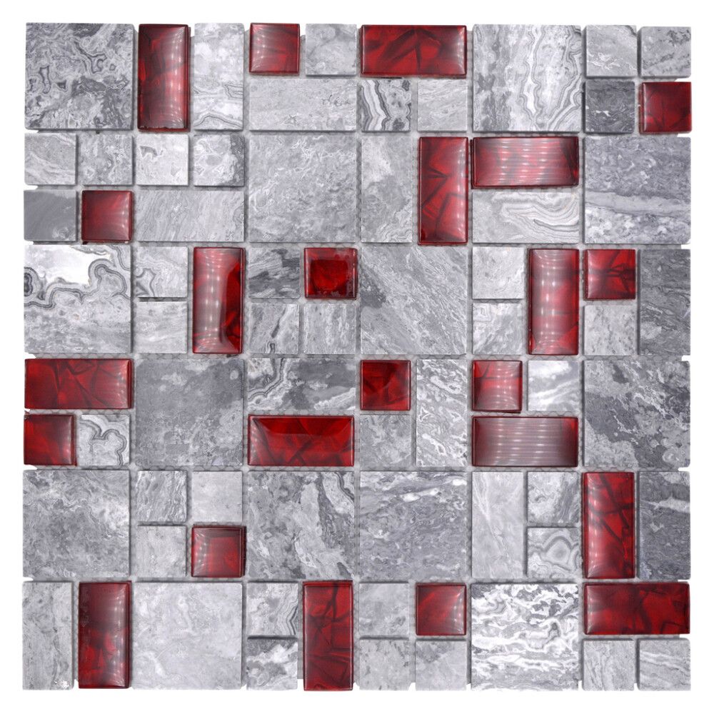 Mosaiikkilaatta Crystal XCM MC519 30 x 30 cm Harmaa/Punainen