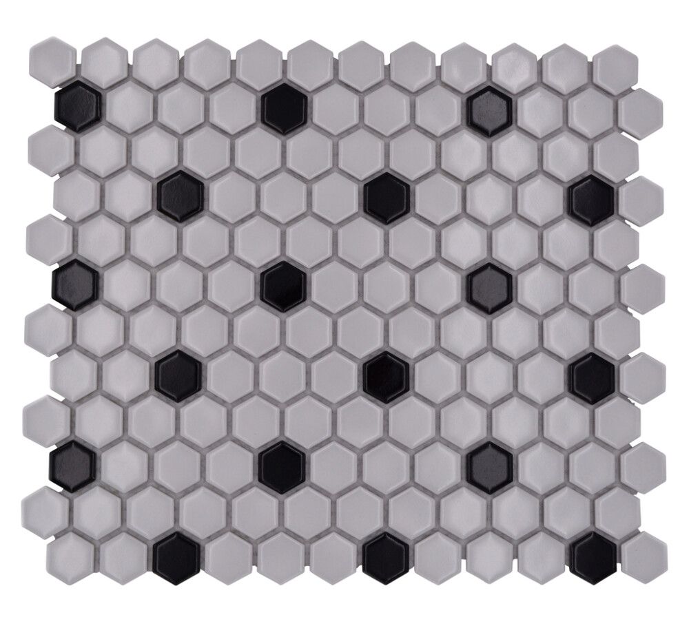 Mosaiikkilaatta Hexagon Mix HX 045 Valkoinen/Musta 26 x 30 cm