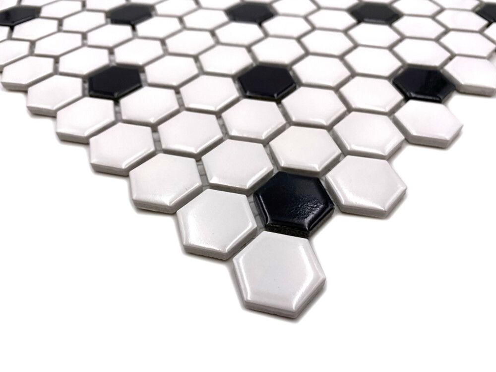 Mosaiikkilaatta Hexagon Mix HX 045 Valkoinen/Musta 26 x 30 cm