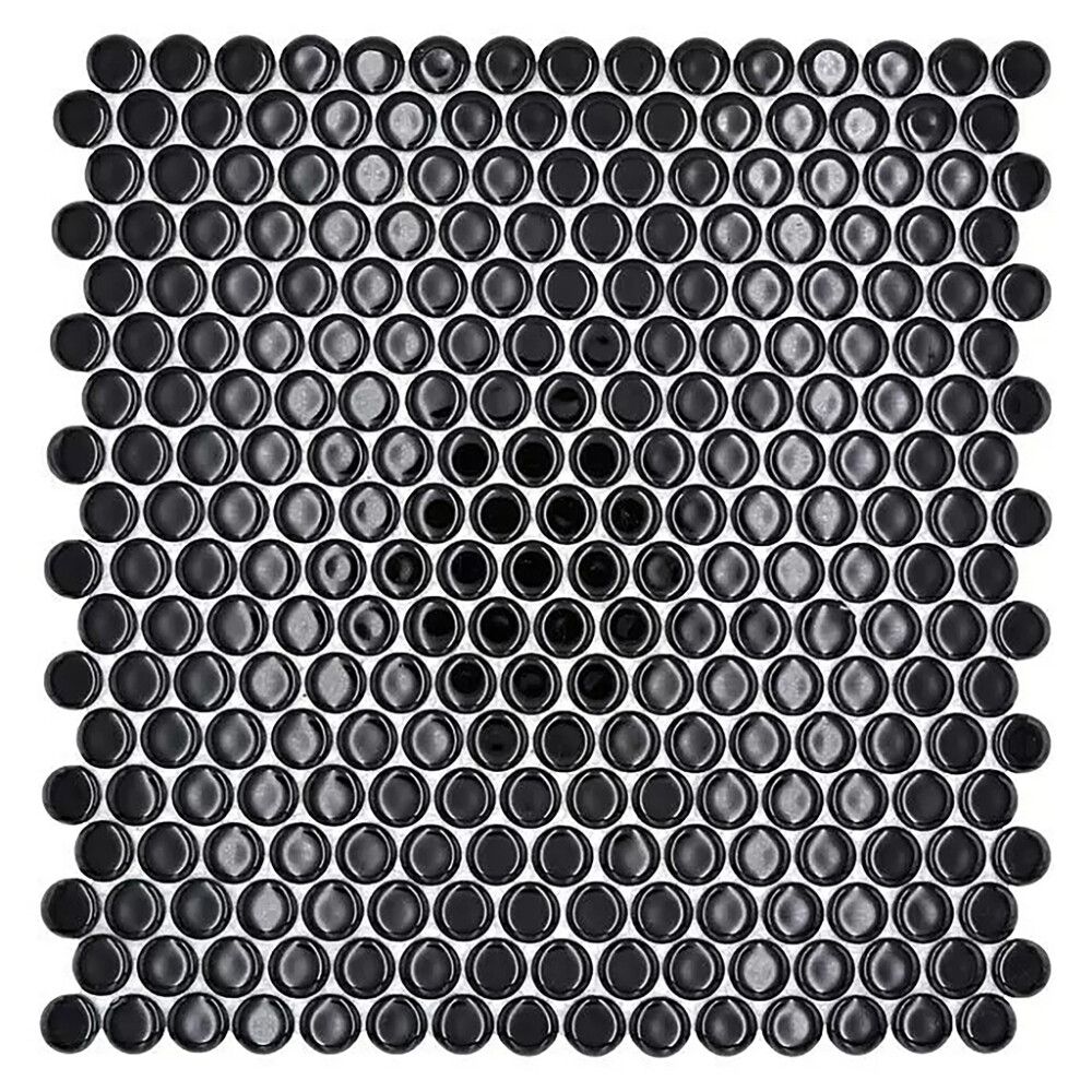 Mosaiikkilaatta Fliesen Button Uni kiiltävä musta 30,5 x 32 cm