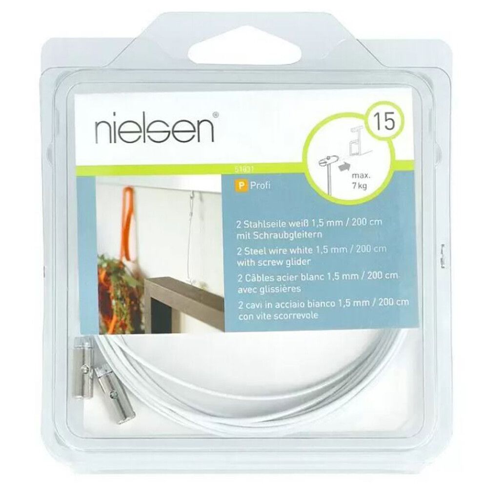 Ripustusvaijeri Nielsen Valkoinen 2 kpl 2 m