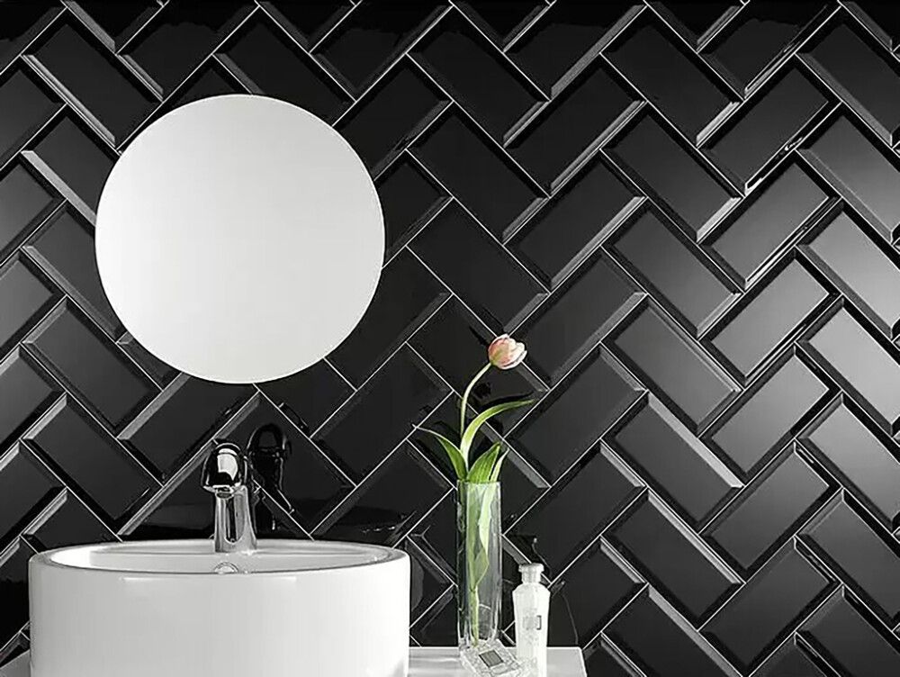 Seinälaatta Metro kiiltävä musta 10 x 20 cm