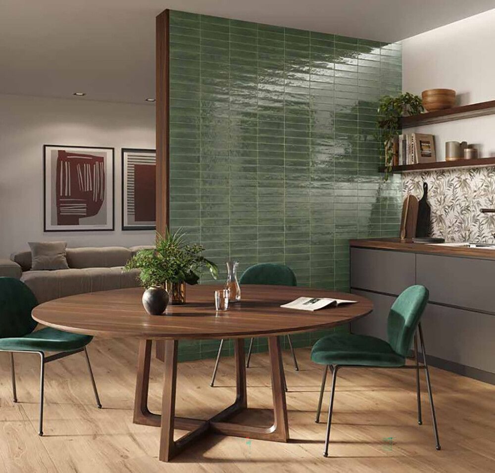 Seinälaatta Bayker Raku Verde Oliva 6 x 25 cm