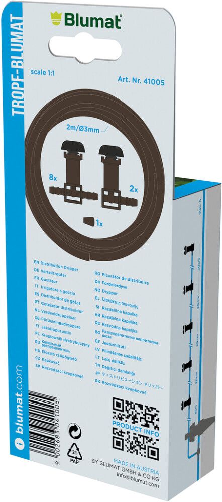 Tippusuuttimet Blumat 10 kpl ja letku 2 m