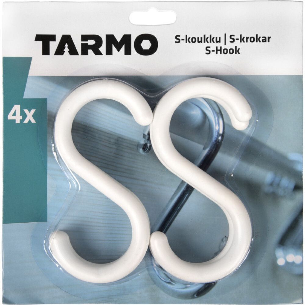 S-koukku Tarmo valkoinen 11 cm 4 kpl/pkt
