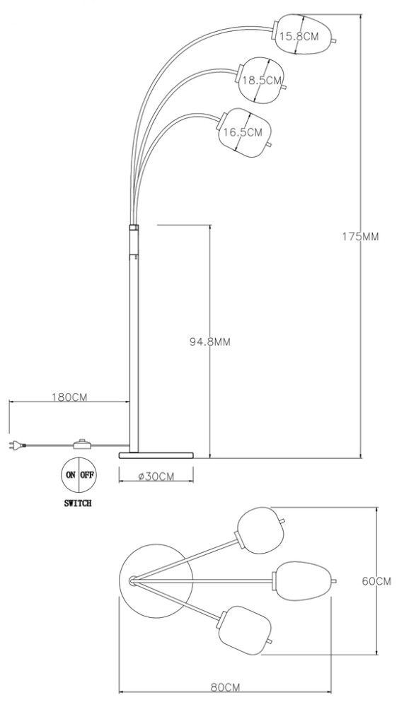 Lattiavalaisin Globo Blacky 3-os 175 cm Musta