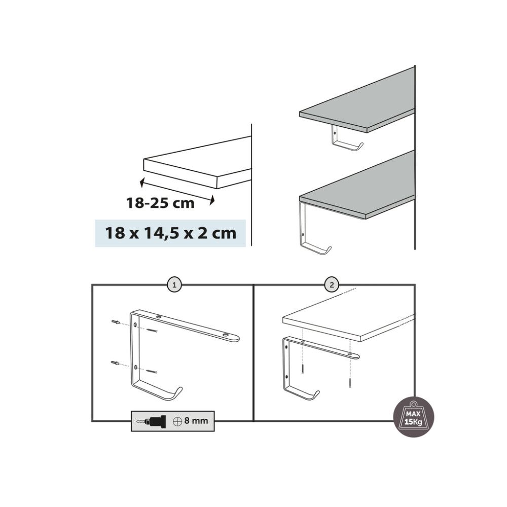 Hyllynkannatin REI 18 x 14,5 x 2 cm koukulla valkoinen