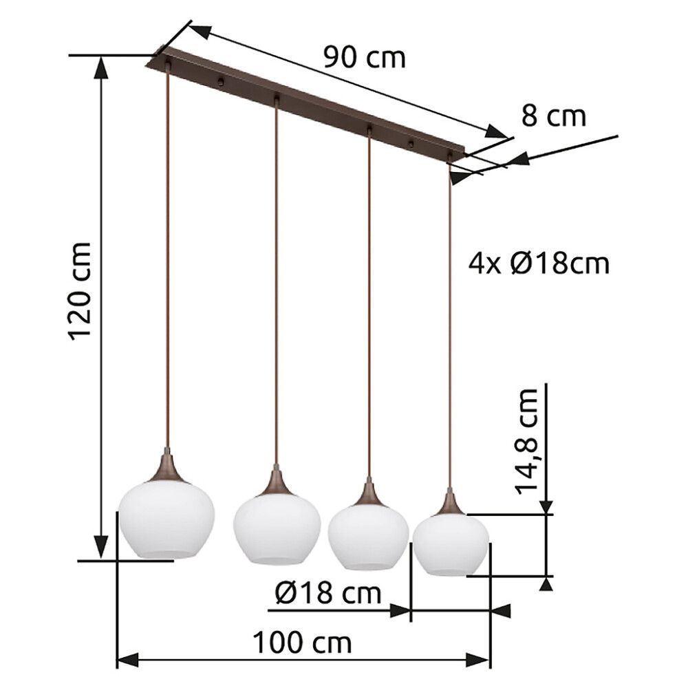 Riippuvalaisin Globo Maxy 4-os kahvi/opaalilasi 100 cm