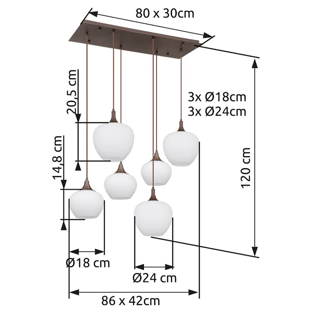 Riippuvalaisin Globo Maxy 6-os kahvi/opaalilasi 86 cm