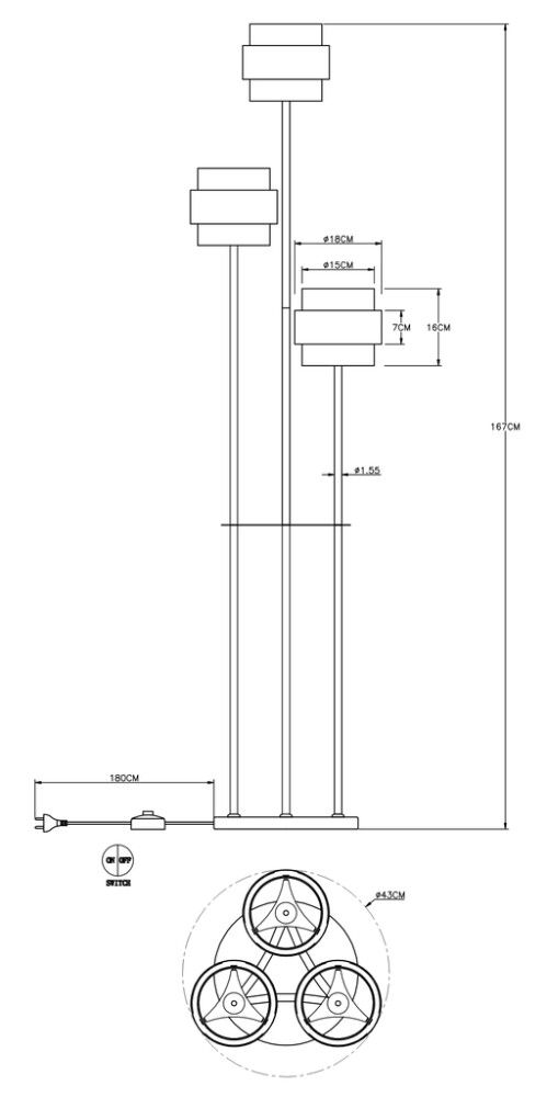 Lattiavalaisin Globo Milley 3-os 167 cm