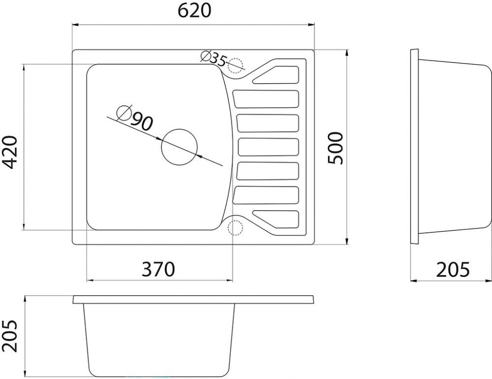 Keittiöallas Aqualine Quadro musta 62 x 50 cm