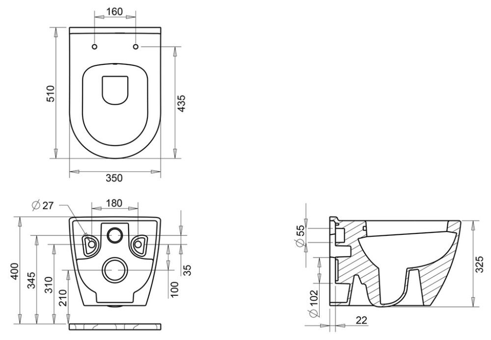 Seinä WC-istuin Turavit Rondo Elegance Mattamusta, ilman istuinkantta