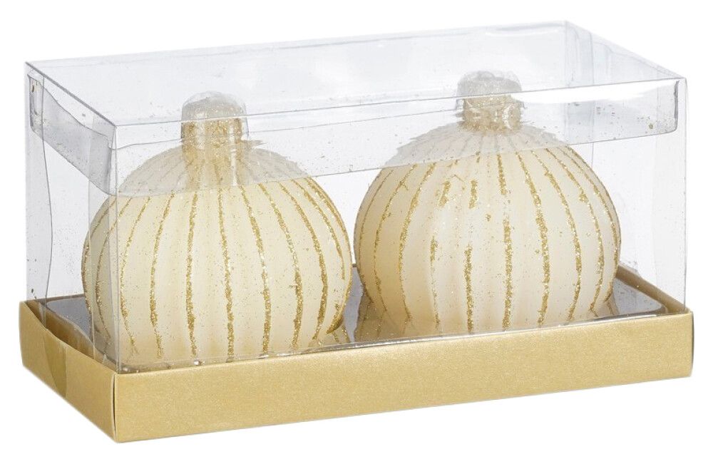 Kynttilä joulupallo valkokupari 7,5 cm 2 kpl lajitelma