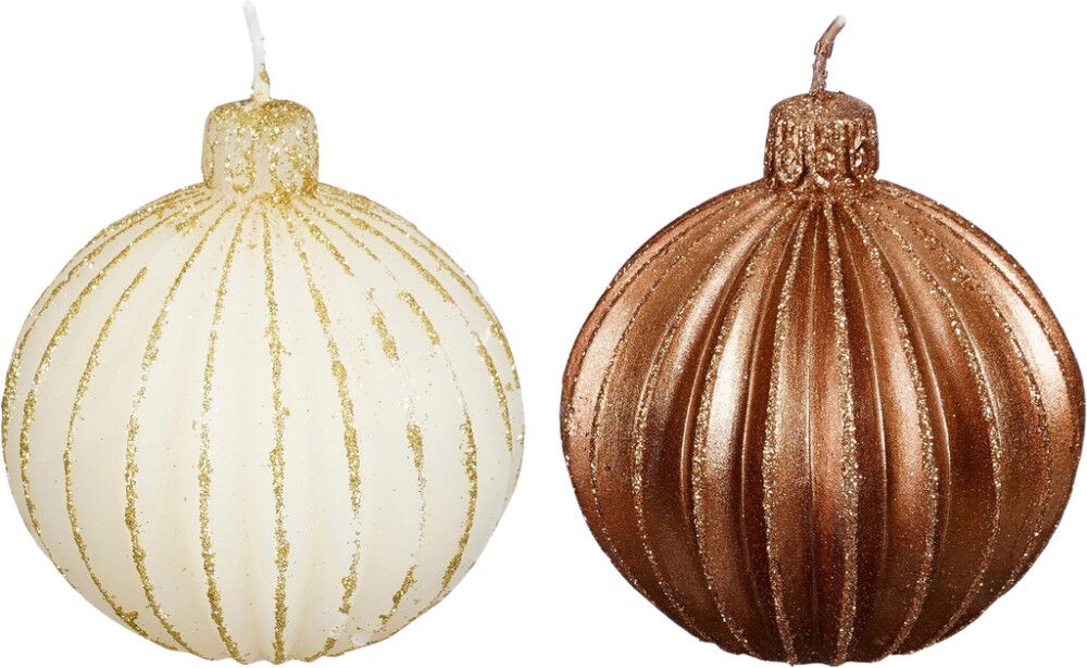 Kynttilä joulupallo valkokupari 7,5 cm 2 kpl lajitelma