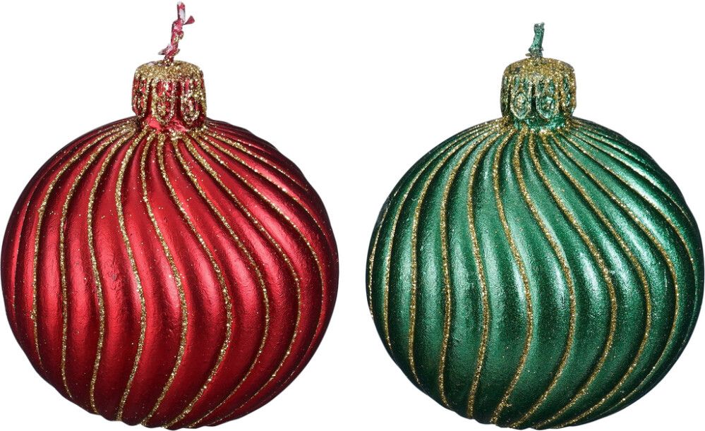 Kynttilä joulupallo punavihreä 7,5 cm 2 kpl lajitelma