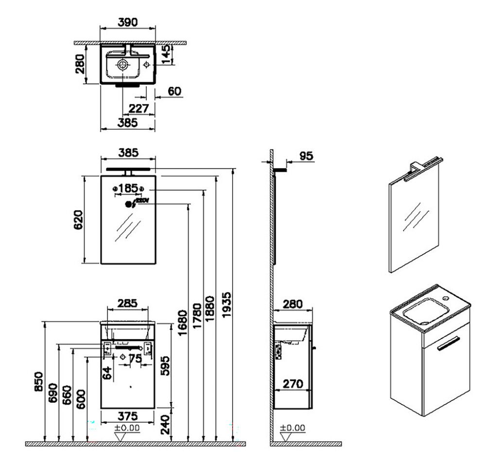 Kalustesetti Vitra 3in1 MIA Valkoinen 40 cm