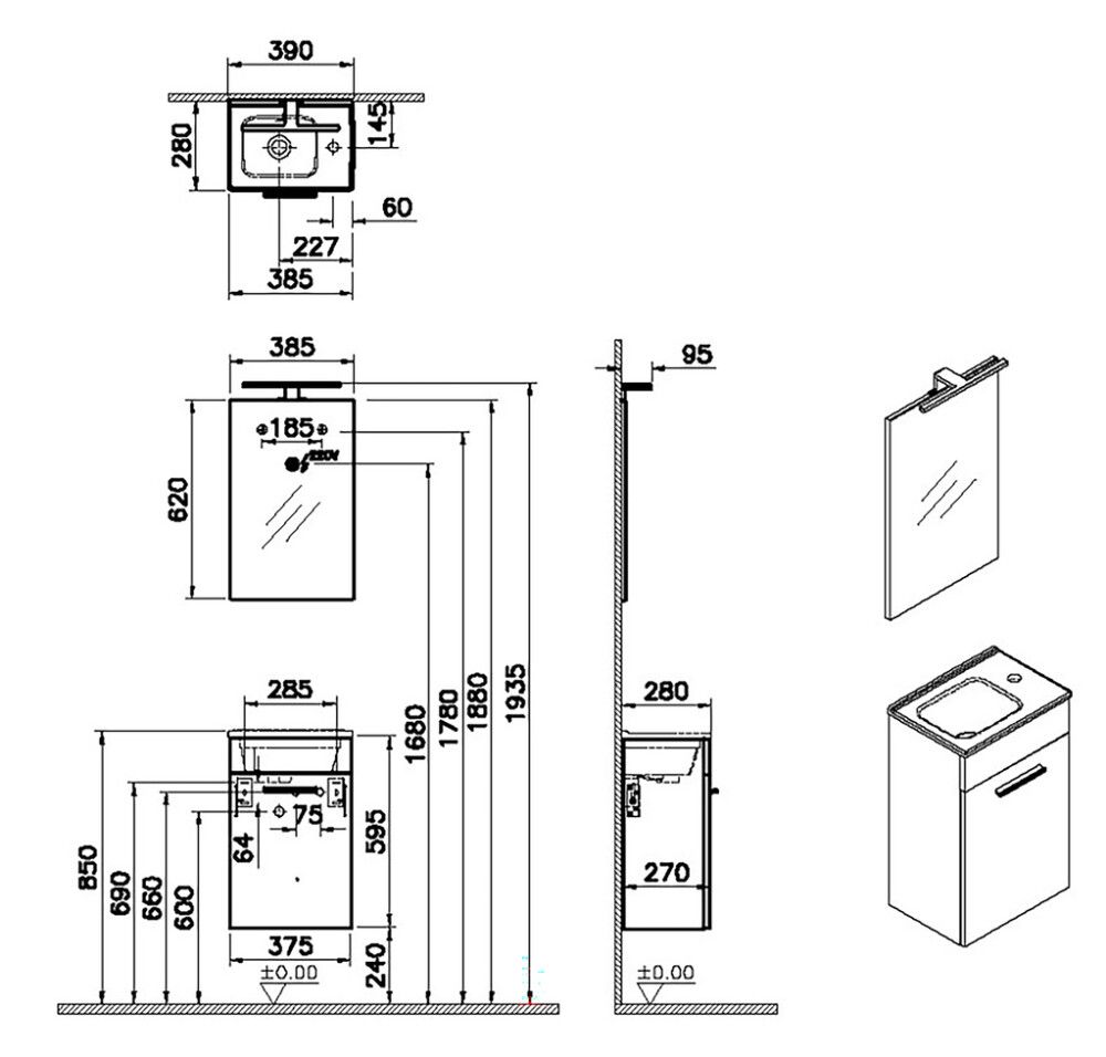 Kalustesetti Vitra 3in1 MIA Tammi 40 cm