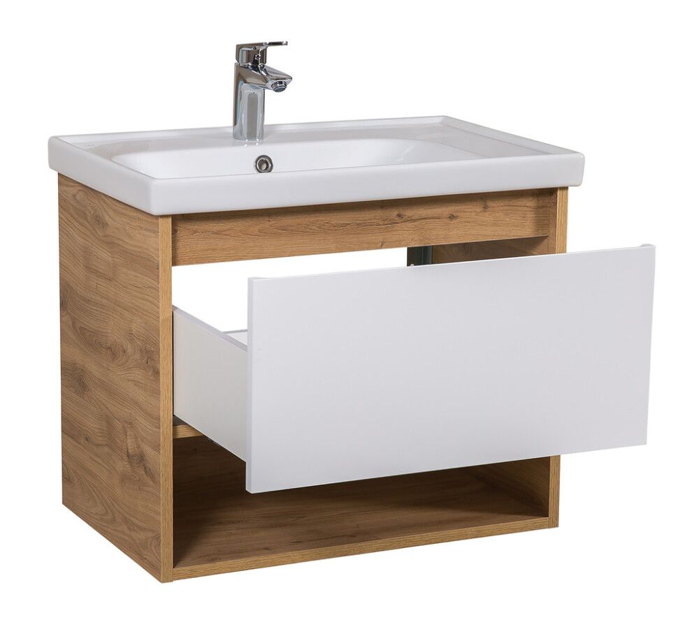 Kylpyhuonekaluste Aquarodos Edda tammi/mattavalkoinen 80 x 45,5 x 59,4 cm