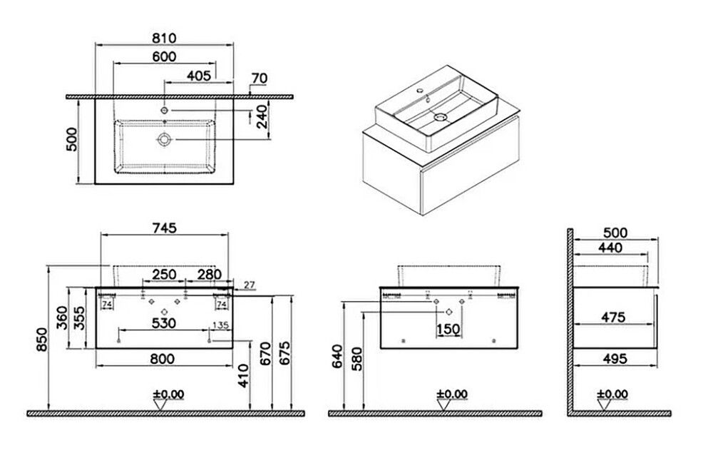 Allaskaappi Vitra NUO tammi 80 cm