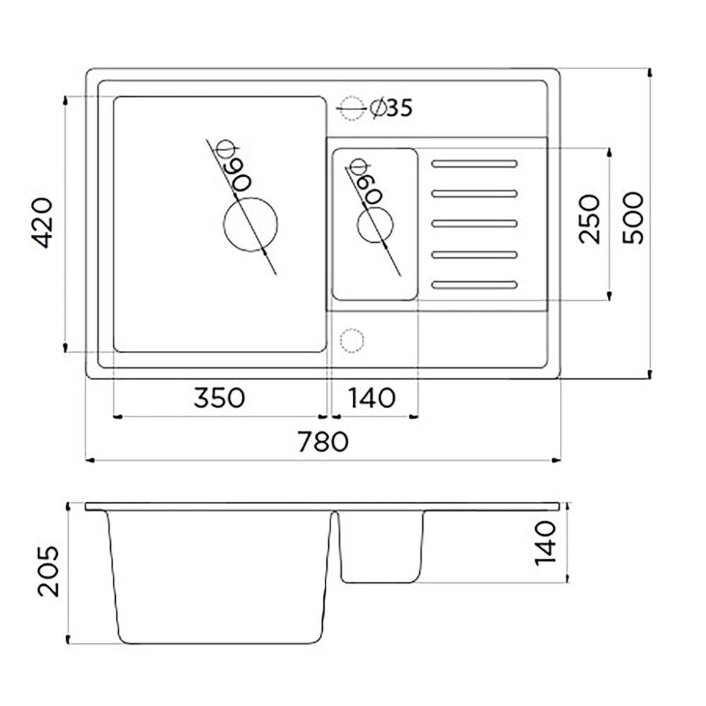 Keittiöallas Aqualine Quadro Plus musta 78 x 50 cm