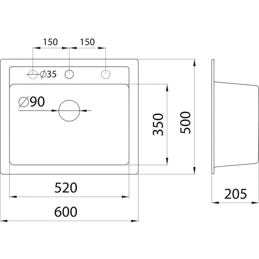 Keittiöallas Aqualine Quadro harmaa 60 x 50 cm