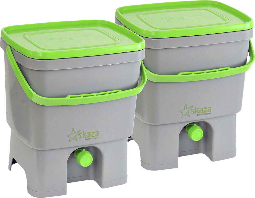 Bokashi Organko keittiökompostori 2 x 16 l harmaa-vihreä