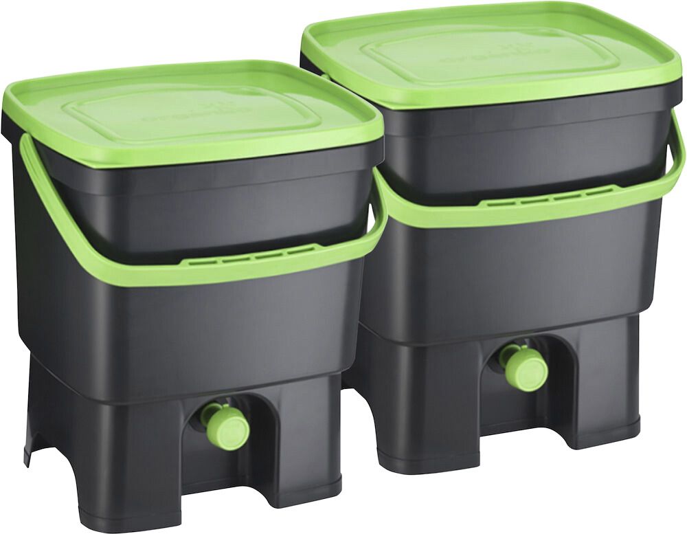 Bokashi Organko keittiökompostori 2 x 16 l musta-vihreä