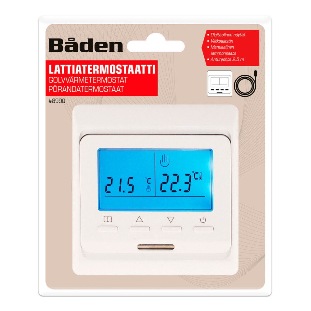 Yhdistelmätermostaatti Båden 16 A 3680 W valkoinen 87 x 87 mm
