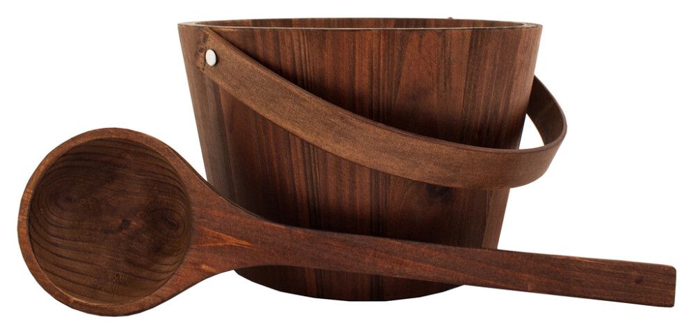 Puinen saunasanko ja kauha Emendo tumma puu