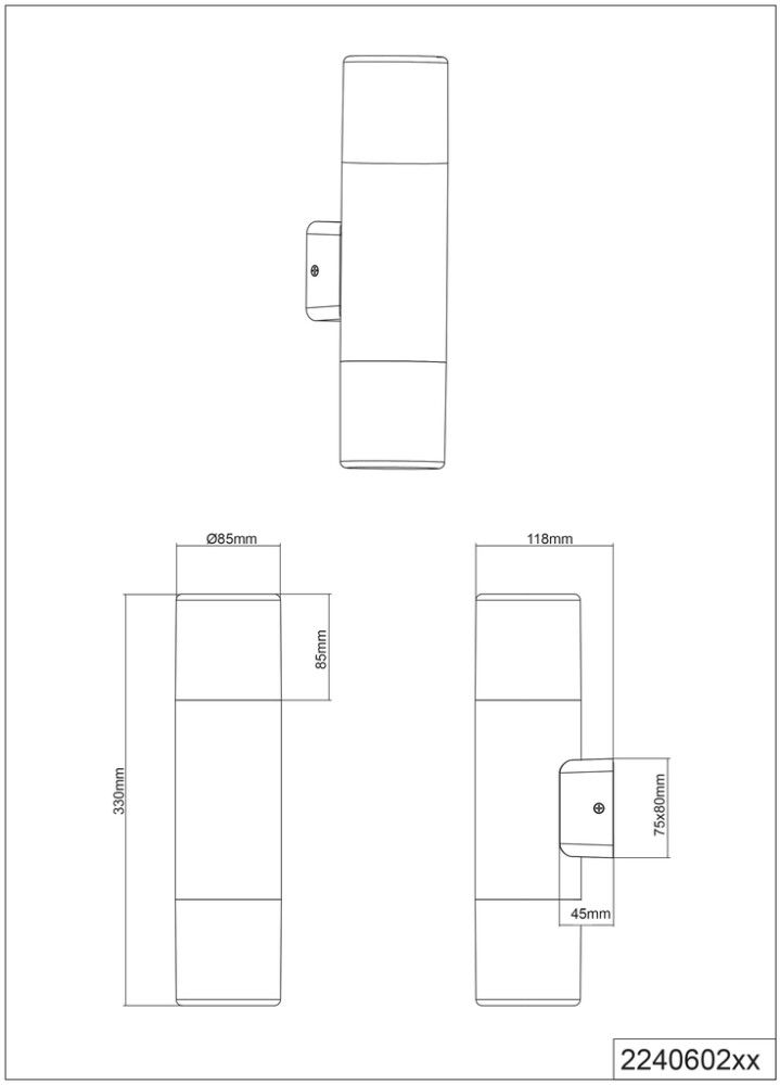 Ulkoseinävalaisin Trio Hoosic mattamusta 8 x 33 cm