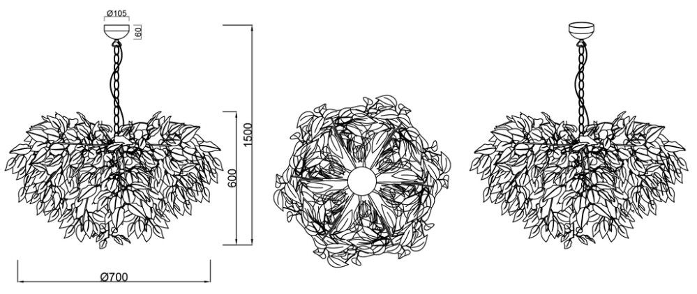 Riippuvalaisin Trio Leavy Ø 70 x 150 cm