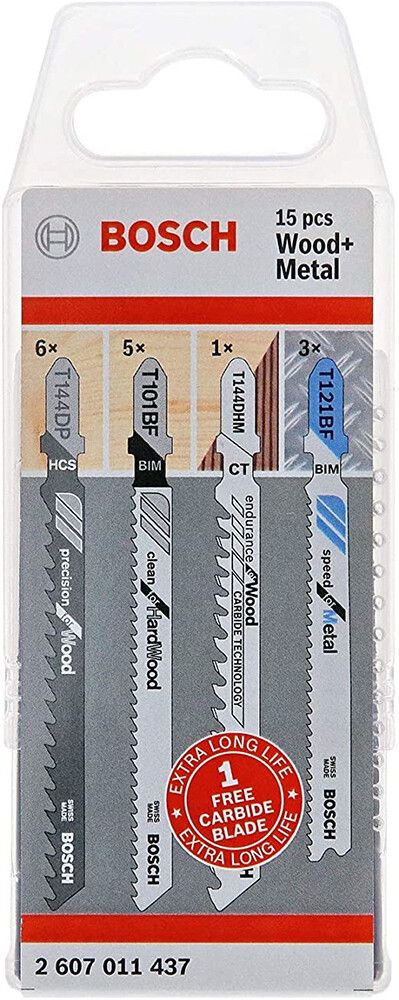 Pistosahanteräsarja Bosch Wood+Metal 15-os.