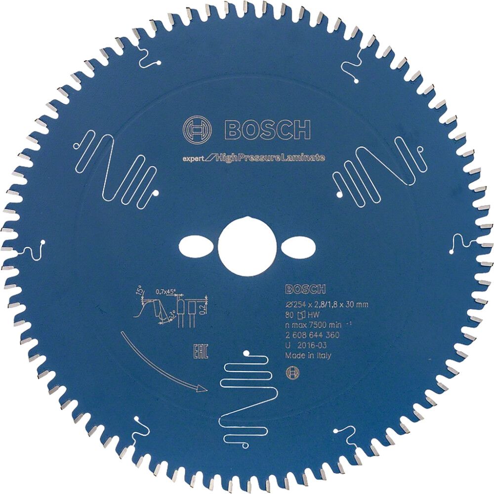 Pyörösahanterä Bosch Korkeapainelaminaatti 254 x 30 - 80