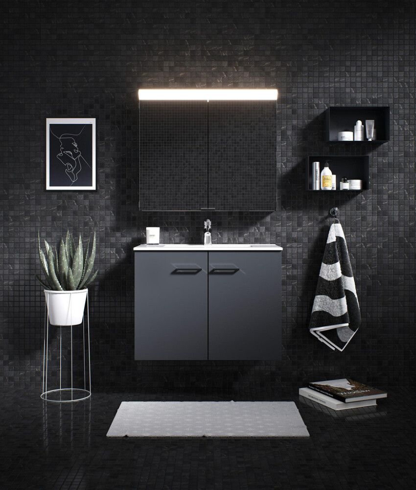 LED-valaisinpeilikaappi Polaria Lumena 800 VVS Harmaa 80 x 70 x 17,5 cm