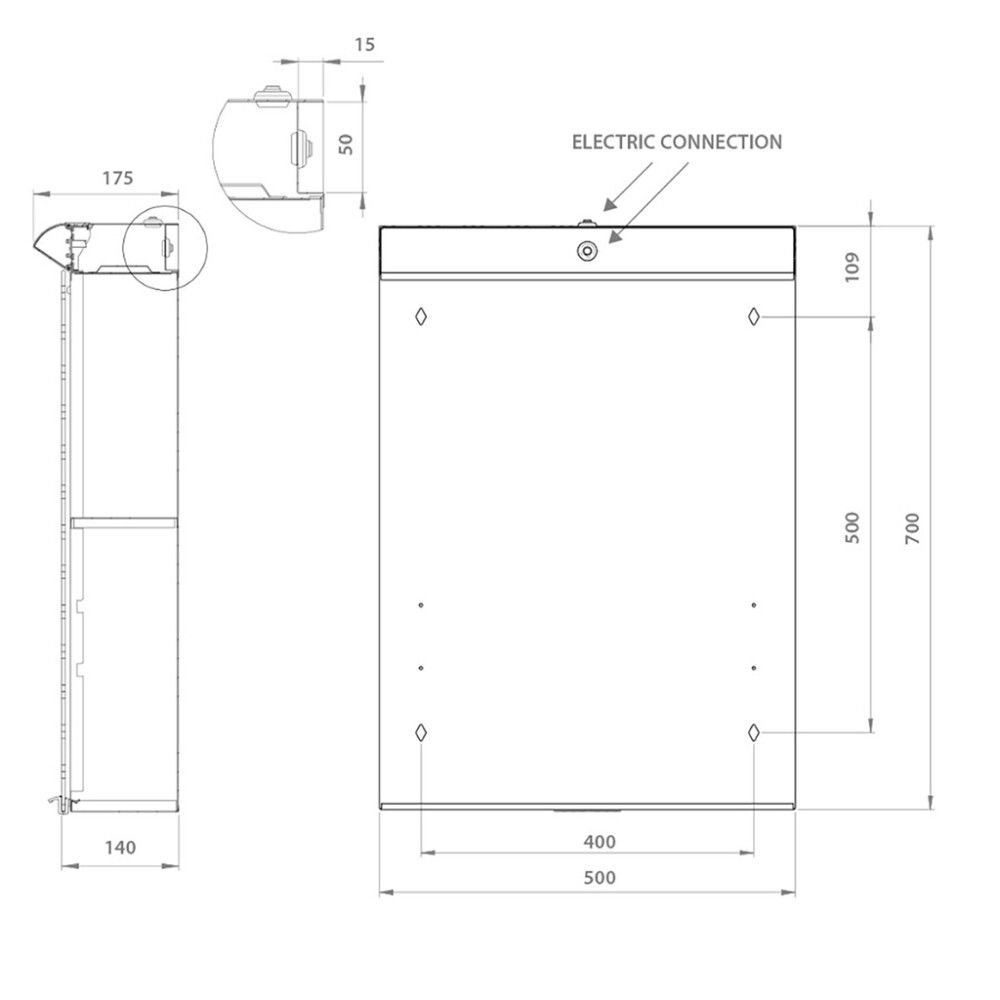 LED-valaisinpeilikaappi Polaria Lumena 500 Oikea Harmaa 50 x 70 x 17,5 cm