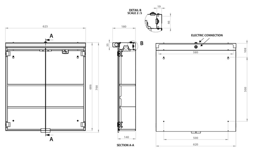 Valaisinpeilikaappi Polaria Nora valkoinen 60 cm