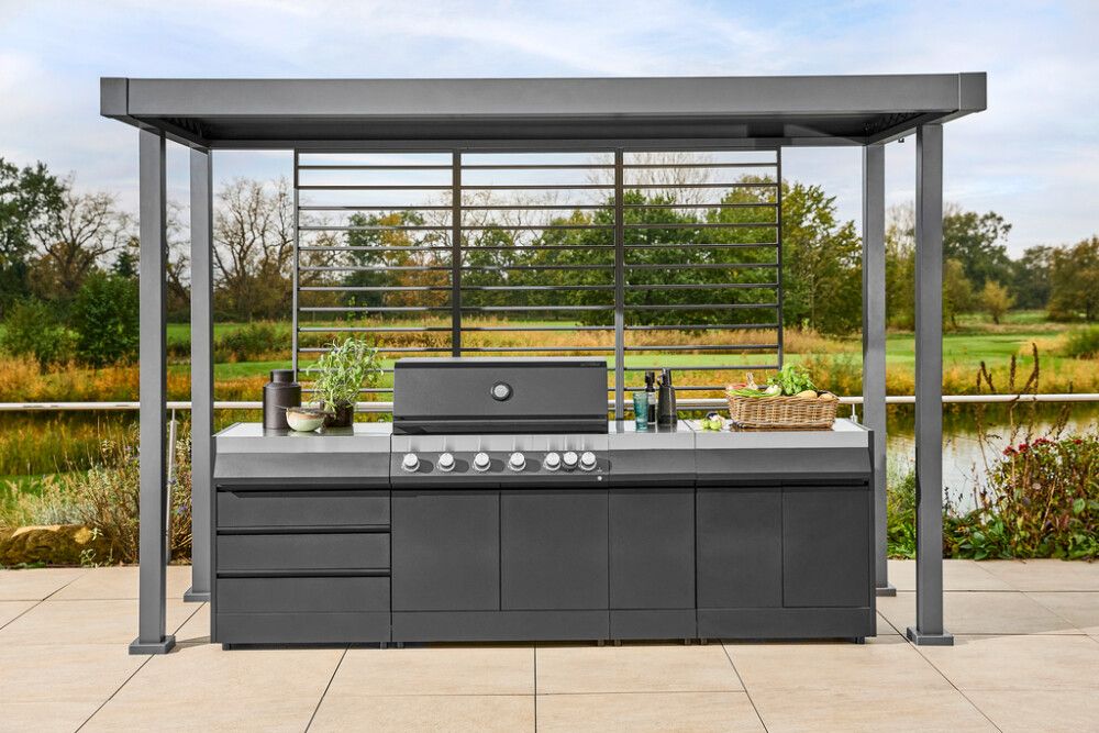 Katos kesäkeittiölle 341 x 154 x 235 cm antrasiitti