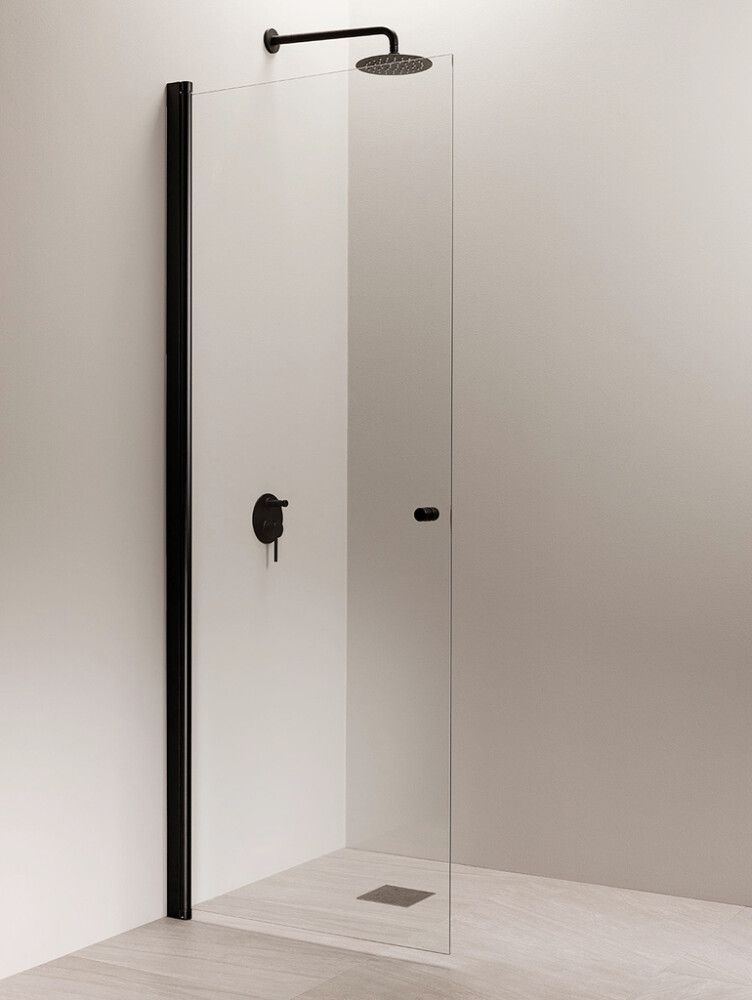 Kääntyvä suihkuseinä Vihtan Puro 3 musta/kirkas 203,5 x 70 cm