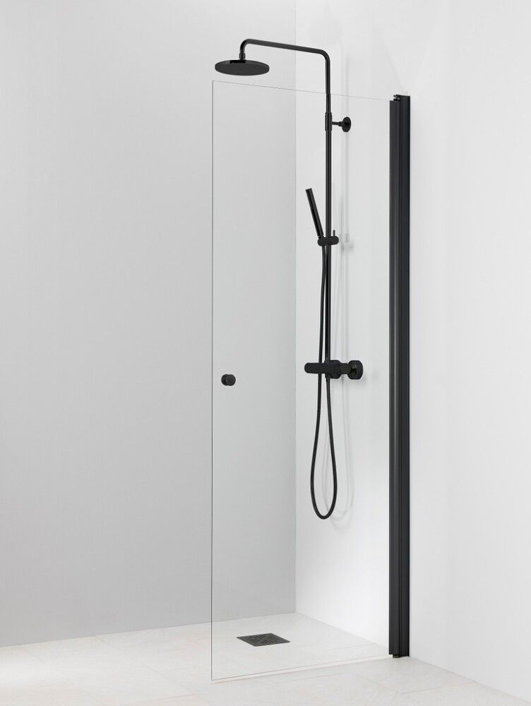 Kääntyvä suihkuseinä Vihtan Pisara 3 musta kirkas lasi