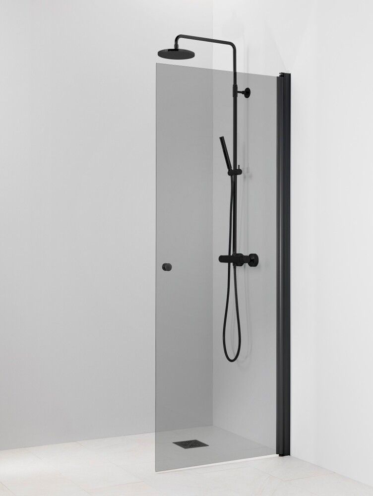 Kääntyvä suihkuseinä Vihtan Pisara 3 musta Harmaa lasi