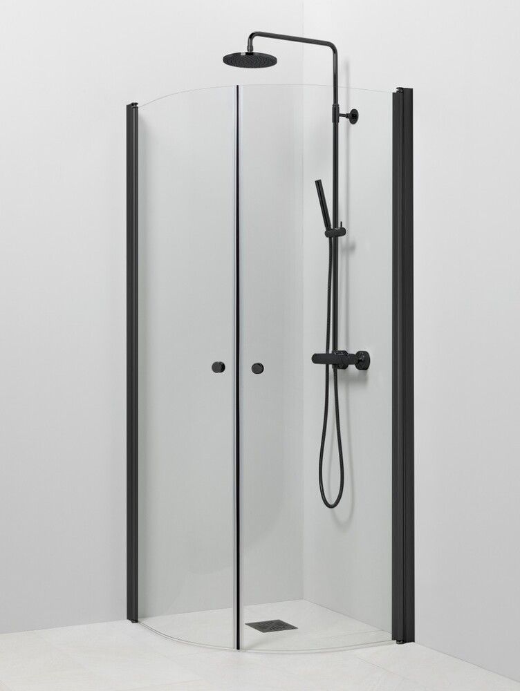 Suihkukulma Vihtan Pisara 4+4 Musta kirkas lasi