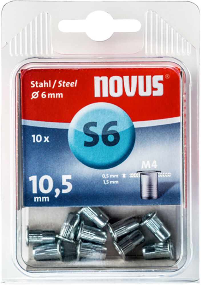Teräs-Niittimutteri Novus S6 x M4 10 kpl