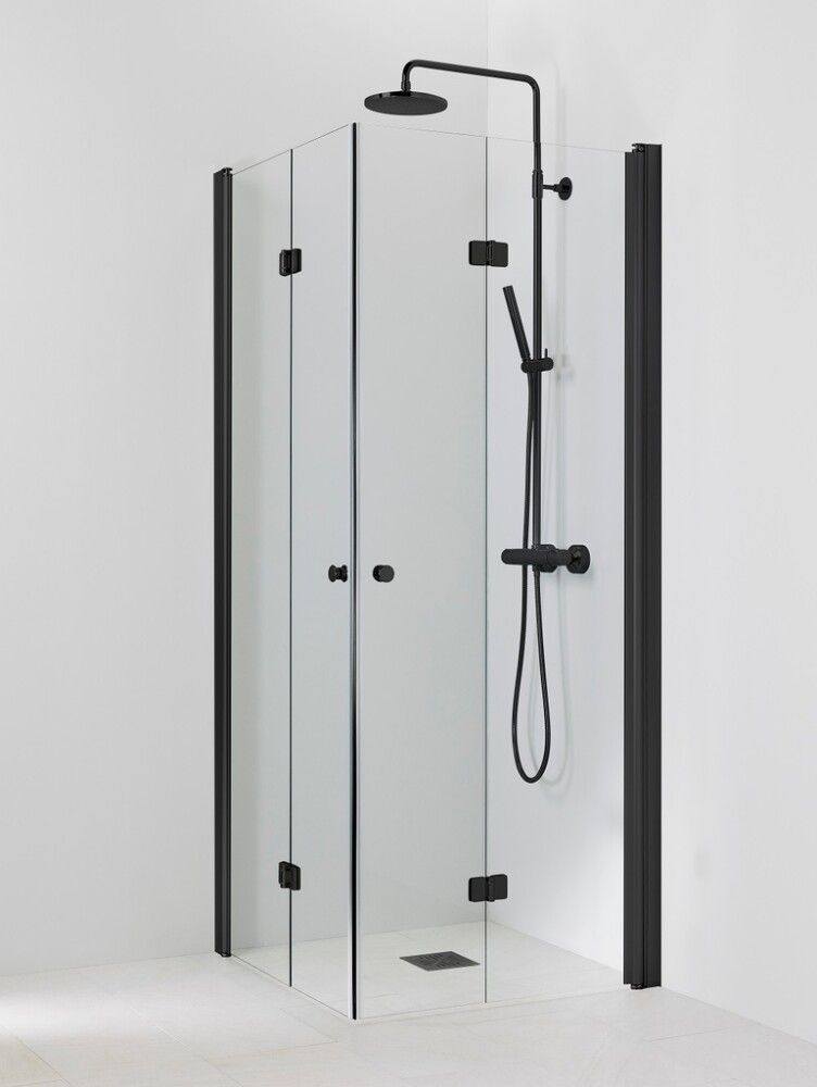 Suihkukulma Vihtan Pisara 5+5 Musta kirkas lasi