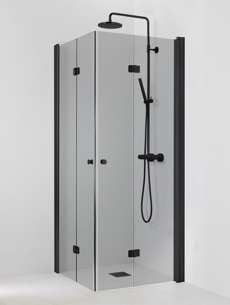 Suihkukulma Vihtan Pisara 5+5 Musta harmaa lasi