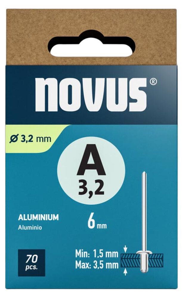 Vetoniitti Novus alumiini Ø 3,2 x 8 mm 70 kpl/pkt