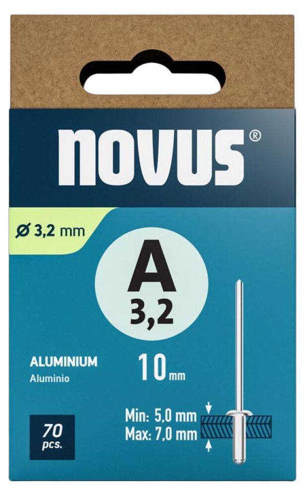 Vetoniitti Novus alumiini Ø 3,2 x 10 mm 70 kpl/pkt