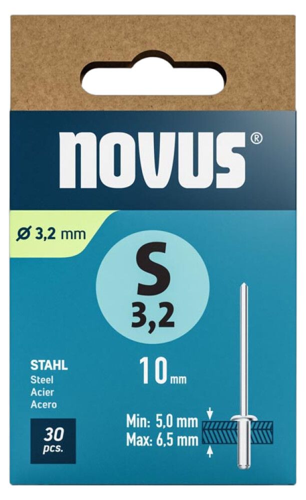 Vetoniitti Novus teräs Ø 3,2 x 10 mm 30 kpl/pkt